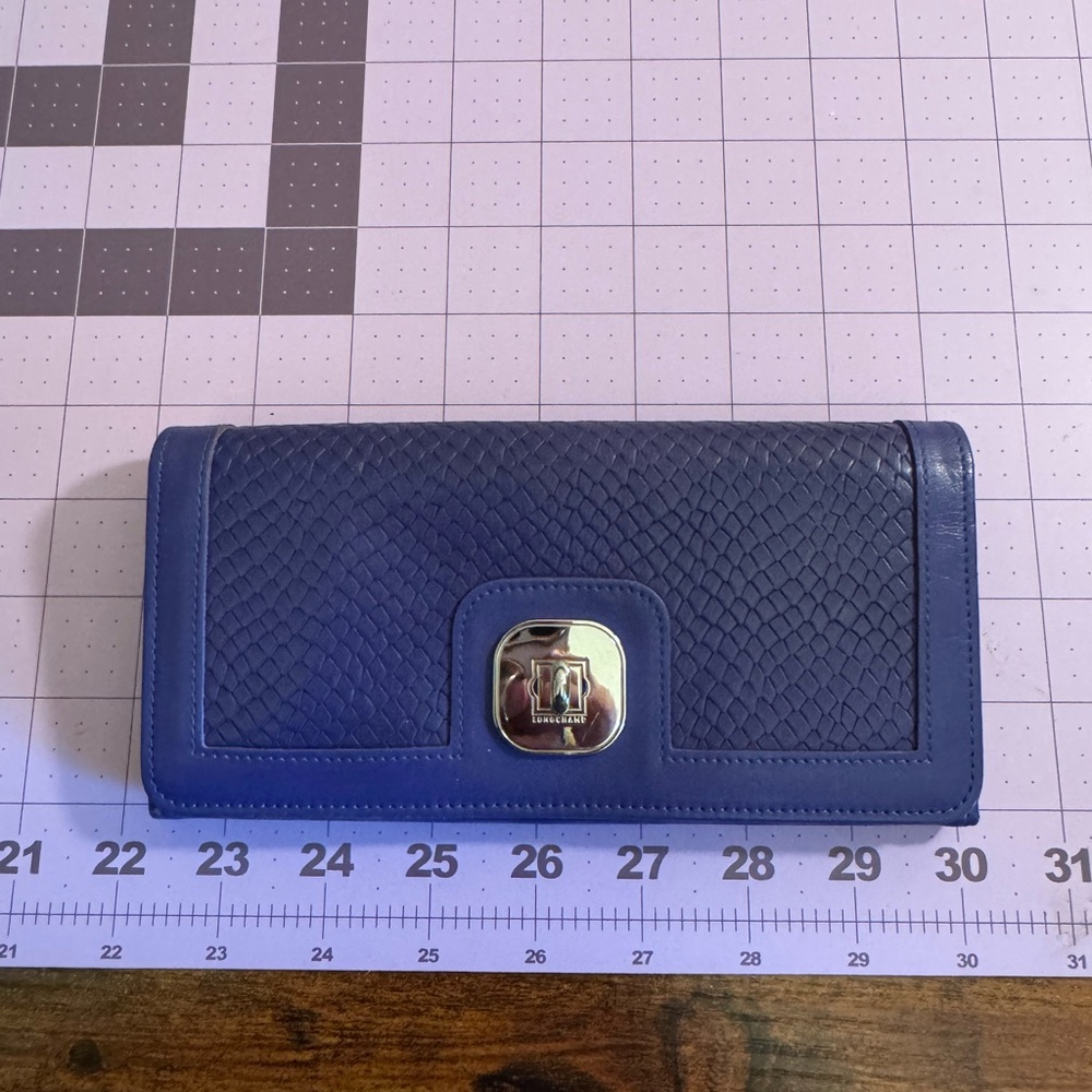 Longchamp Blue Woven Leather Continental Wallet